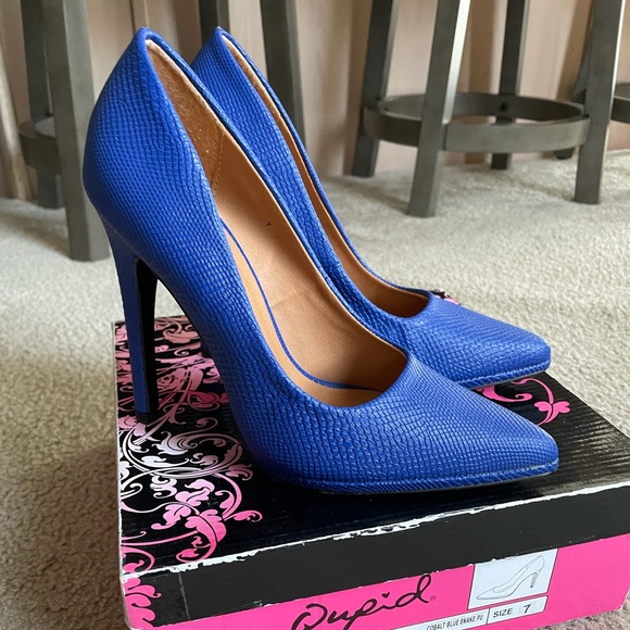 Qupid Shoes - Qupid Cobalt Blue💙Snake Pumps 7